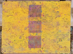 无题，1999年（纸上的丙烯酸和金箔） 作者 莱拉·沙瓦（Laila Shawa）